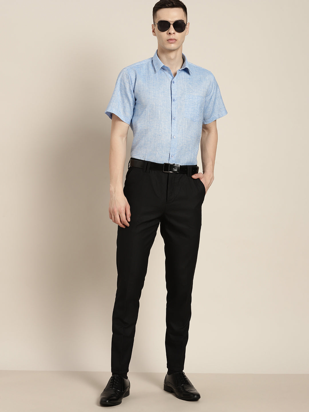 Men Blue Solid Cotton Rich Slim fit Formal Shirt