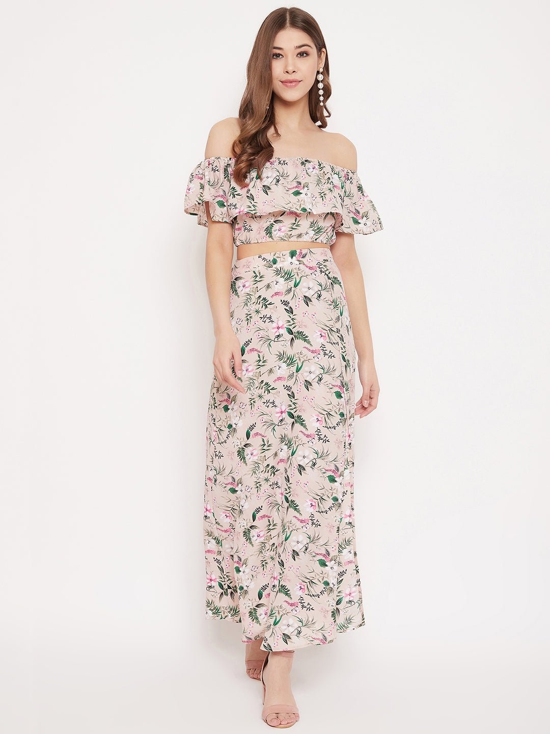 Folk Republic Beige Floral Print Co-Ord Dress Set - #folk republic#