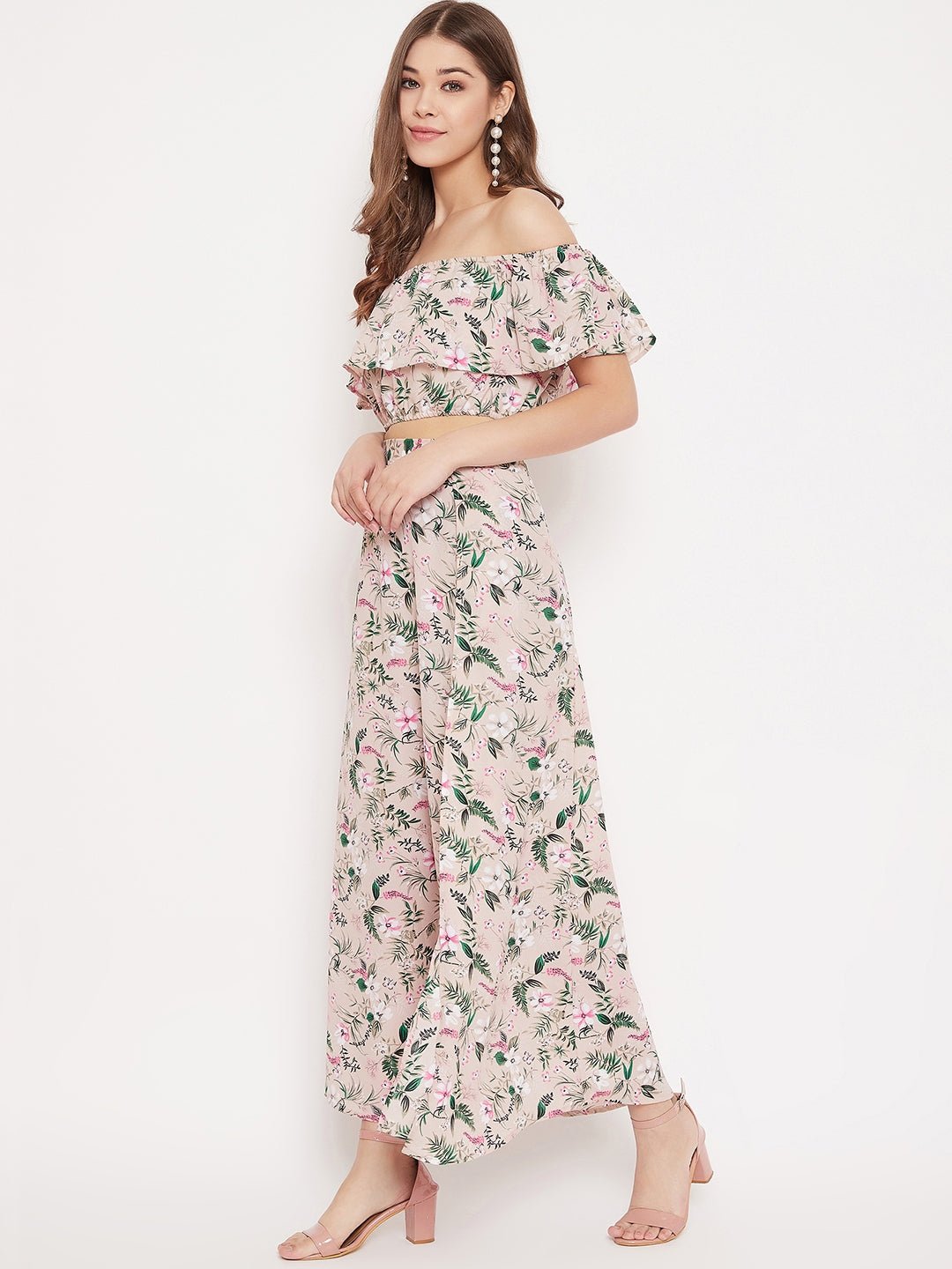 Folk Republic Beige Floral Print Co-Ord Dress Set - #folk republic#
