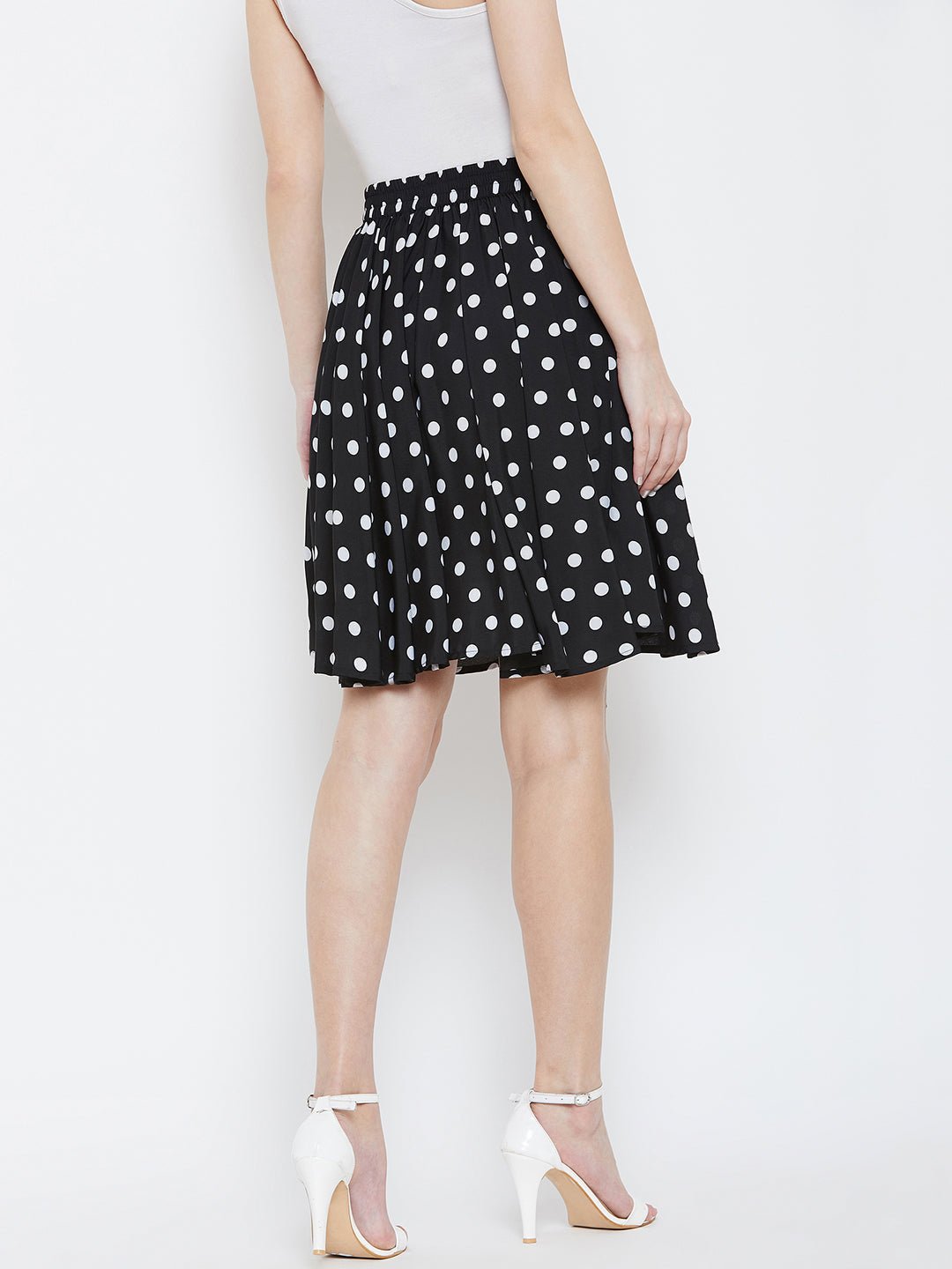 Folk Republic Women Black & White Polka Dot Printed Elastic Waist Flared Mini Skirt - #folk republic#