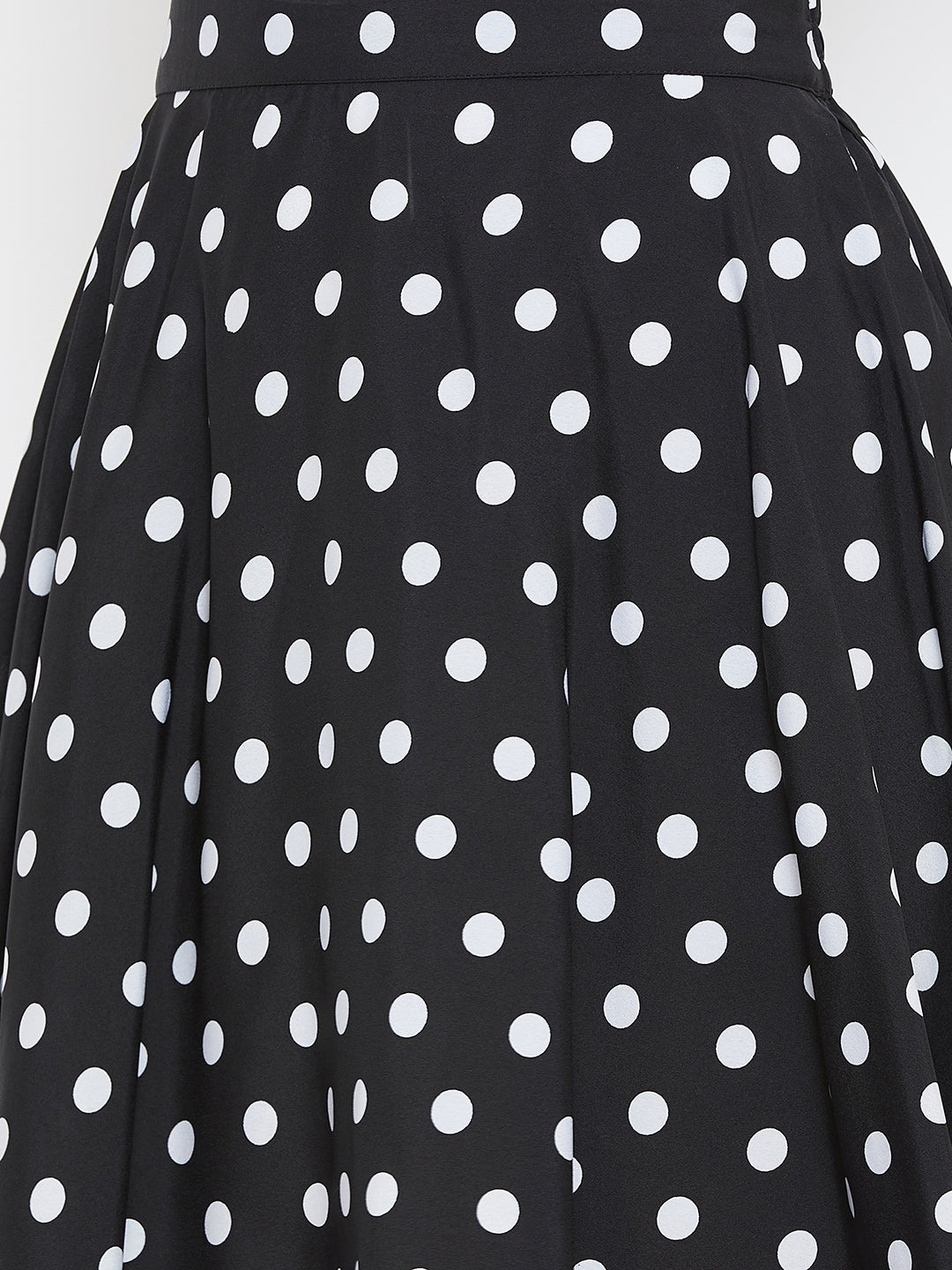 Folk Republic Women Black & White Polka Dot Printed Elastic Waist Flared Mini Skirt - #folk republic#