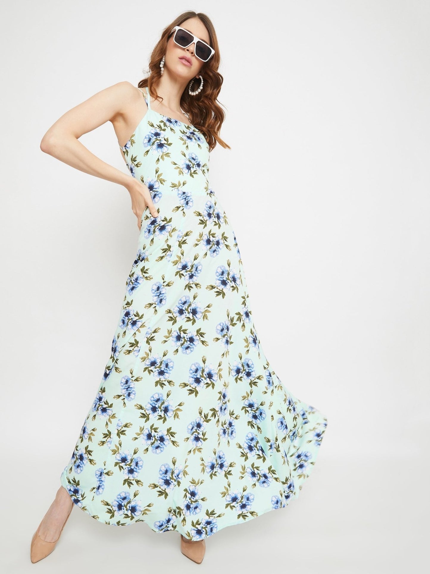 Folk Republic Women Green Floral Print Tie-up Maxi Dress - #folk republic#