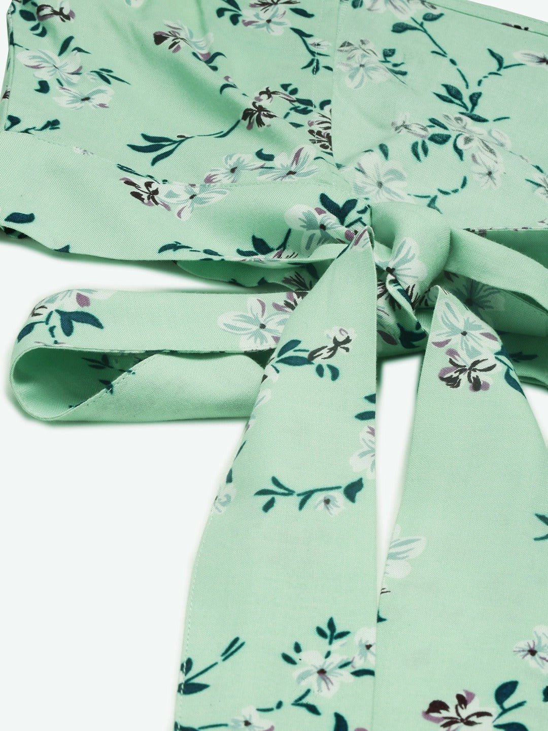Folk Republic Women Green Floral Printed Open Back Crop Top - #folk republic#
