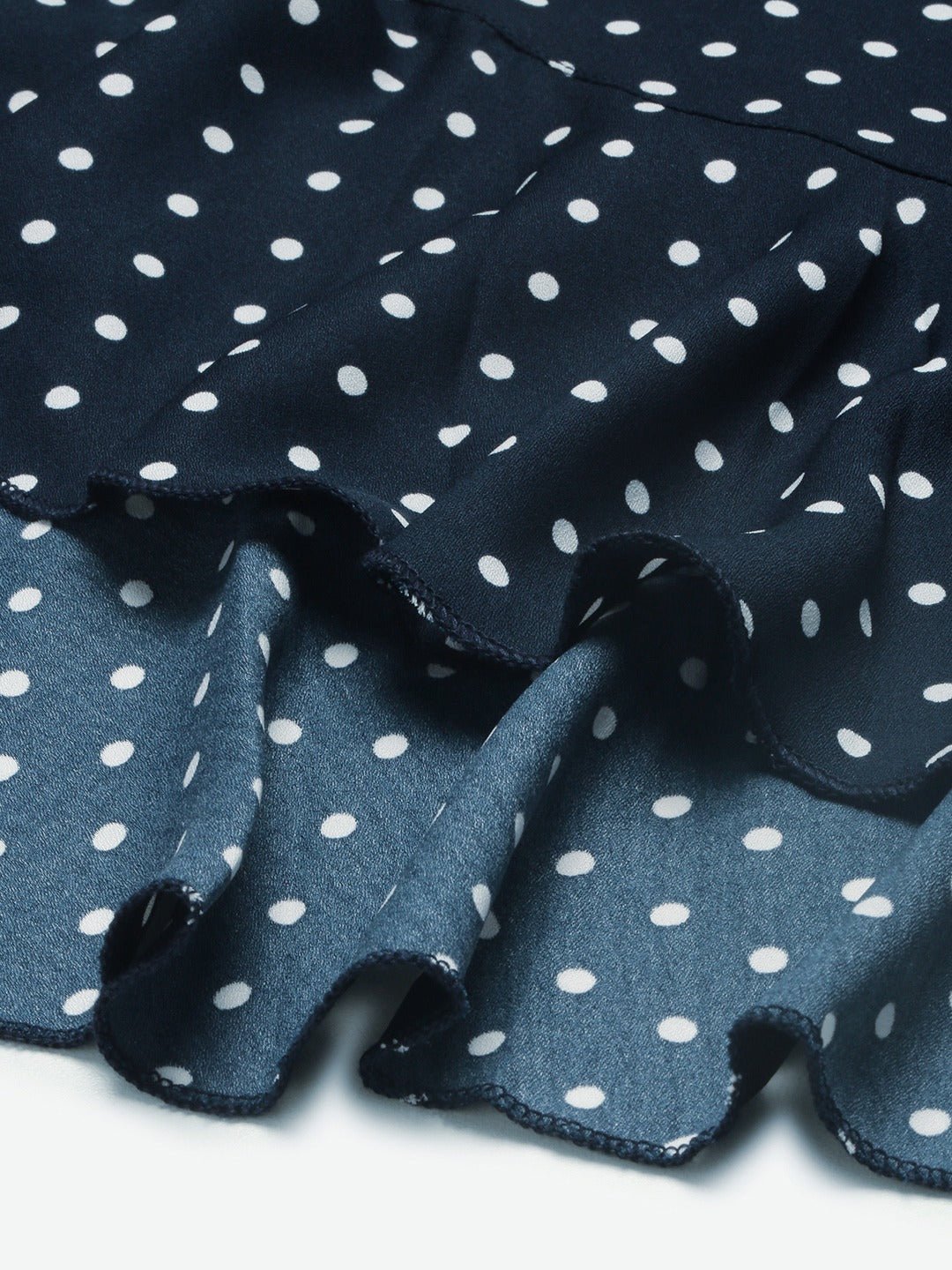 Folk Republic Women Navy Blue Polka Dot Asymmetrical Hem Ruffled Skirt - #folk republic#