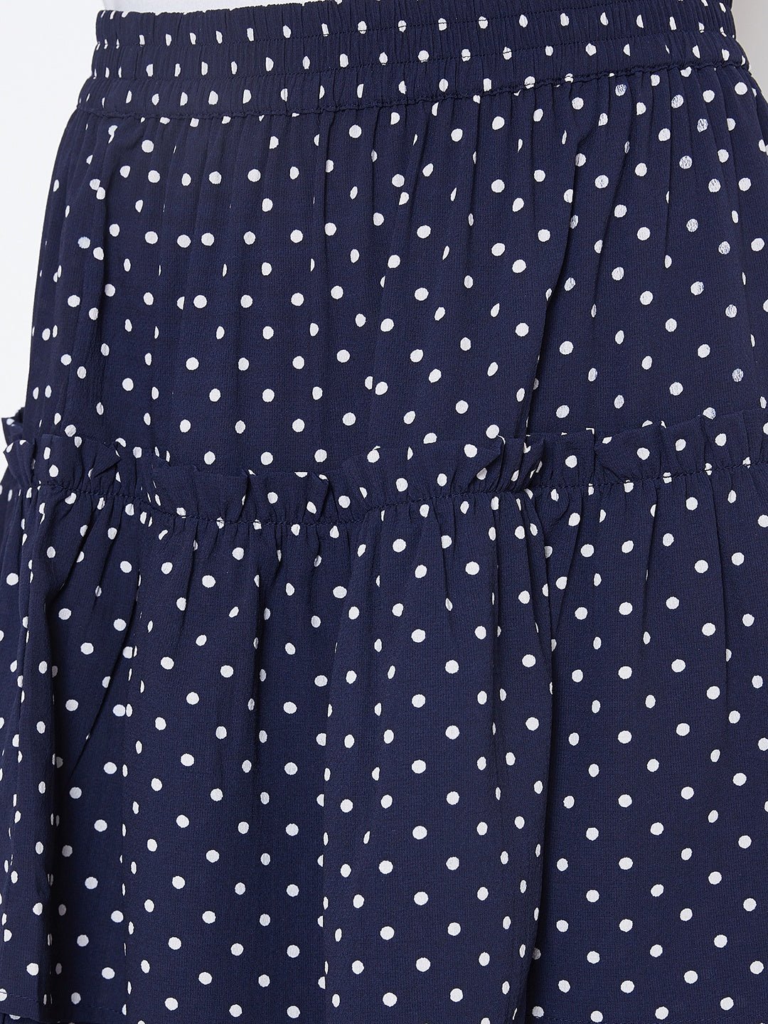 Folk Republic Women Navy Blue Polka Dot Print Layered Slip-On Mini Skirt - #folk republic#