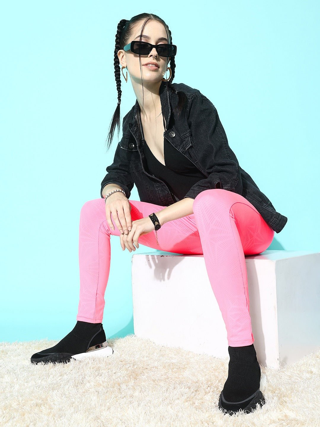 Folk Republic Women Pink Solid High Waisted Sports Tights - #folk republic#