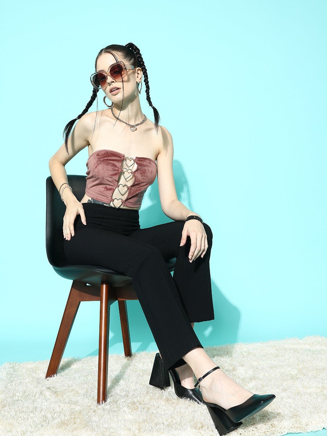 Folk Republic Women Pink Solid Velvet Tube Crop Top - #folk republic#
