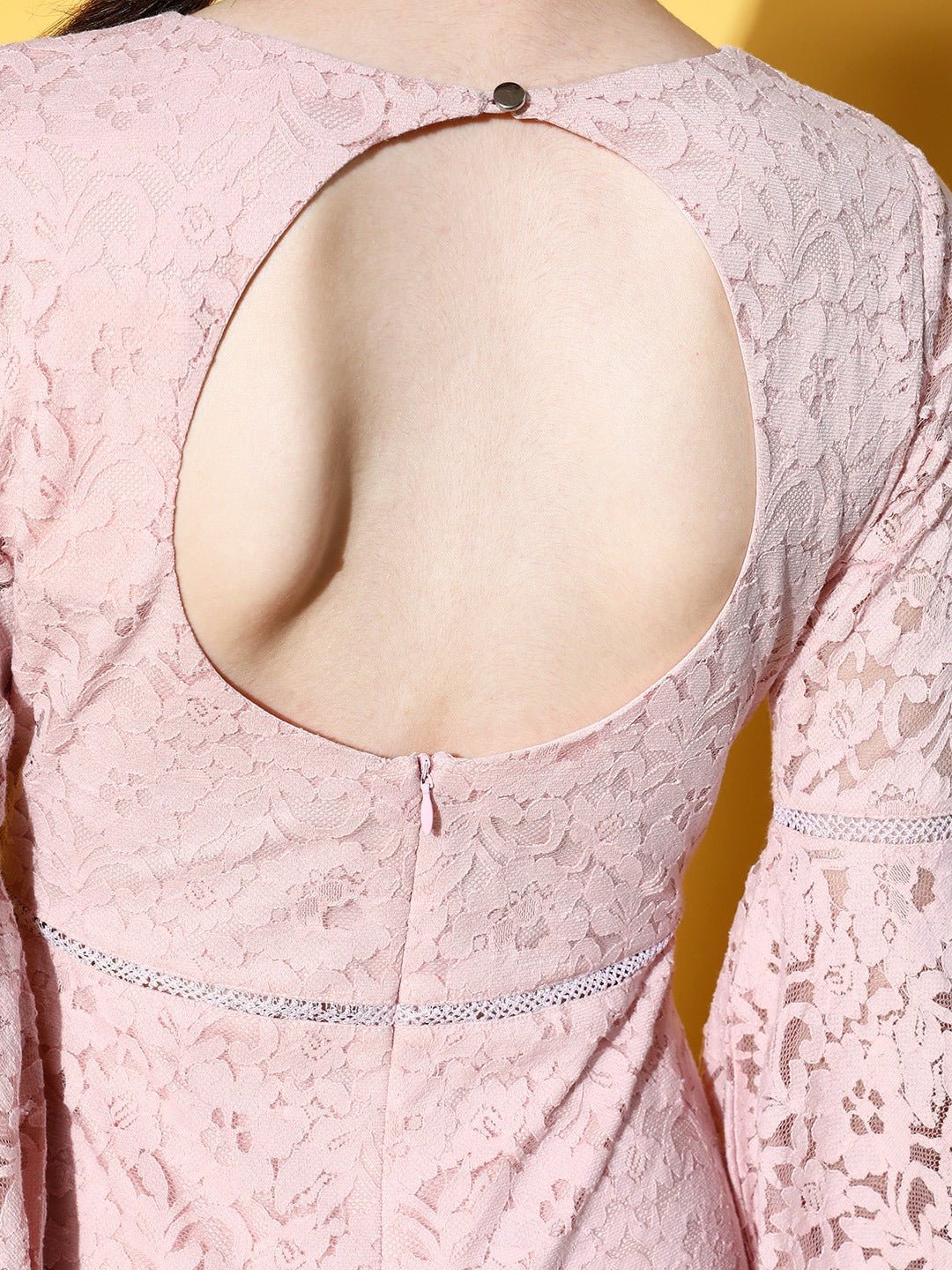 Folk Republic Women Pink V-Neck Lace Styled Back Pure Cotton Mini Jumpsuit - #folk republic#