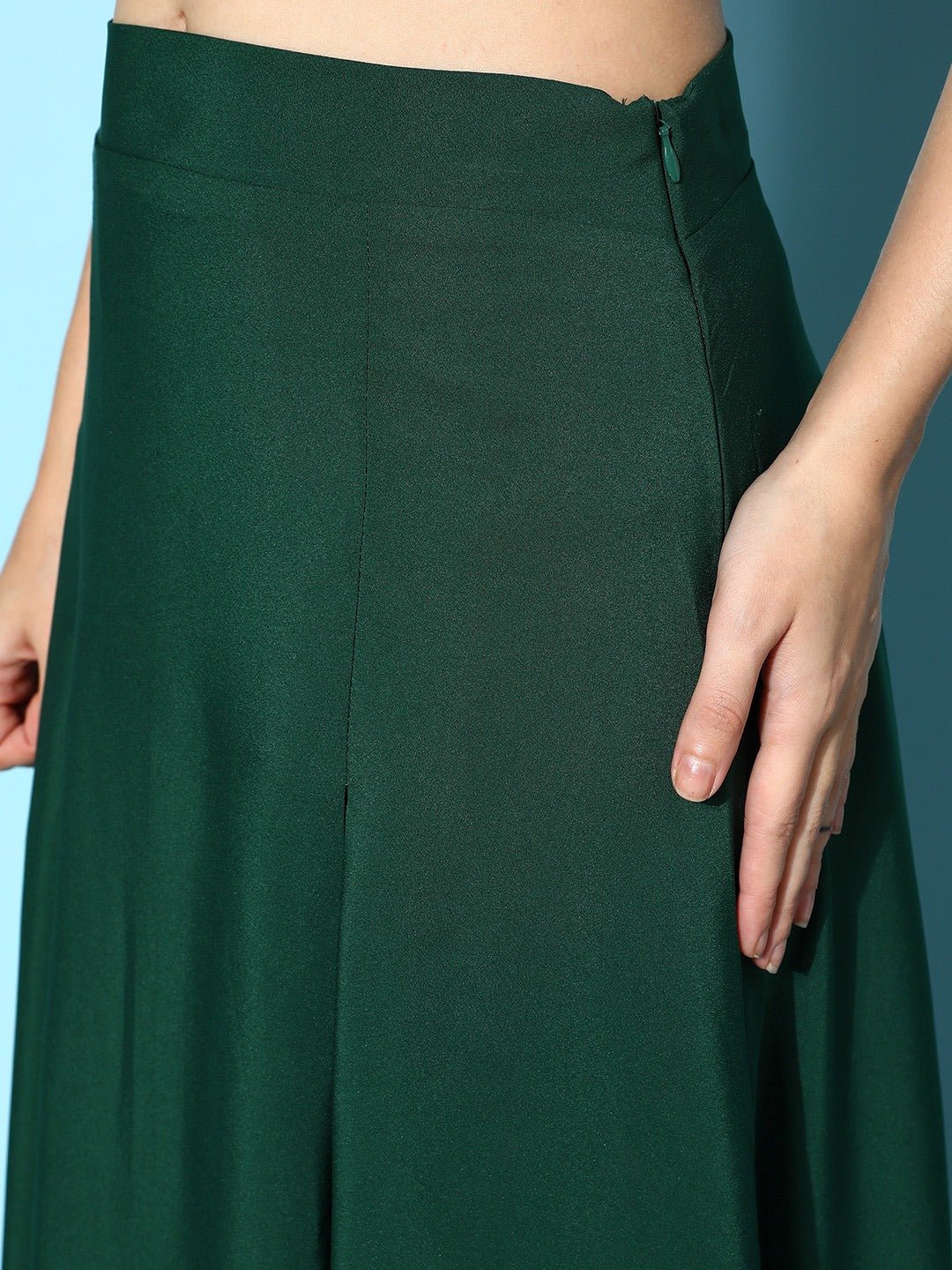 Folk Republic Women Solid Green Square Neck Smocked Crop Top & Thigh-High Slit Maxi Skirt Co-Ord Dress - #folk republic#