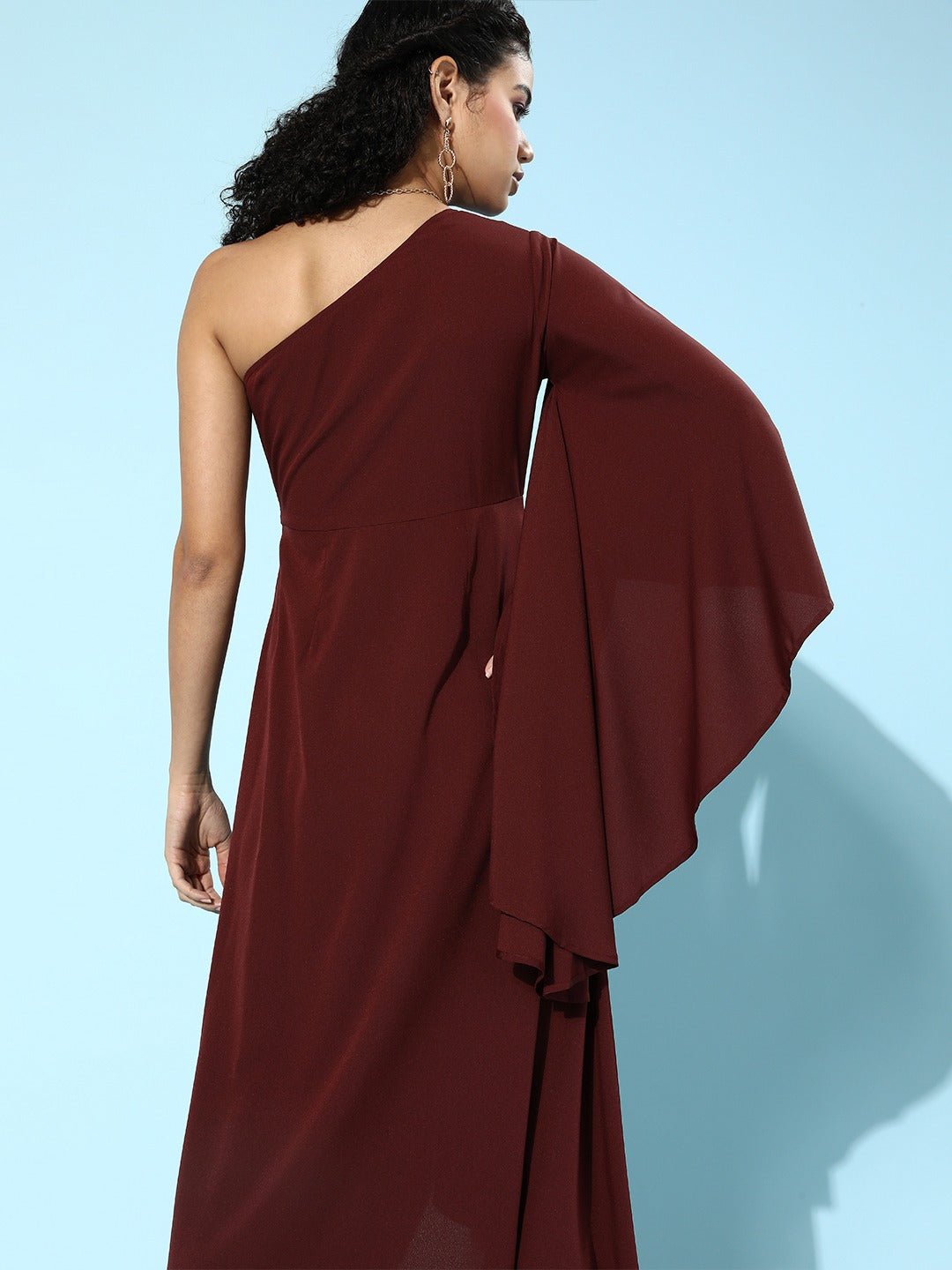 Folk Republic Women Solid Maroon One-Shoulder A-Line Asymmetrical Maxi Dress - #folk republic#