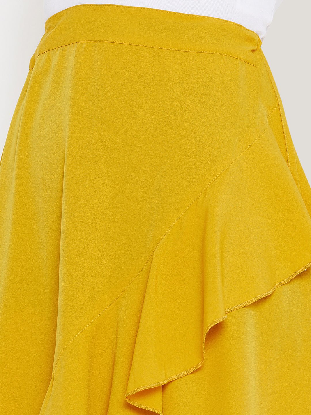 Folk Republic Women Solid Yellow High-Low Ruffled Wrap Midi Skirt - #folk republic#