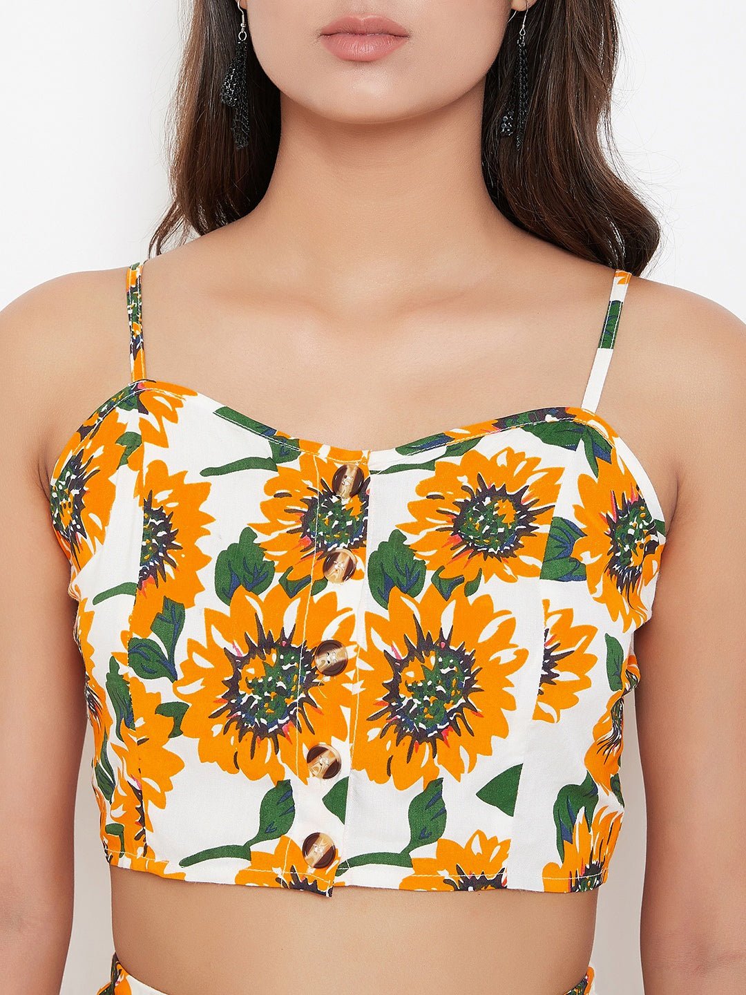 Folk Republic Women White & Yellow Sunflower Printed Sweetheart Neck Co-Ordinated Sheath Mini Dress - #folk republic#