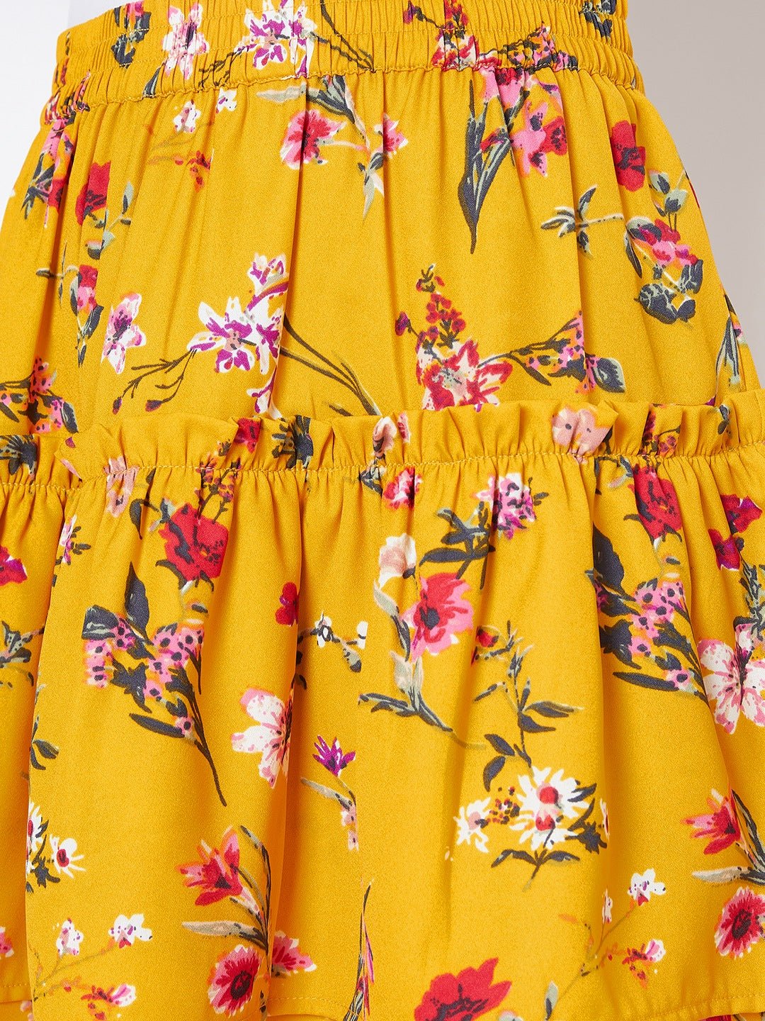 Folk Republic Women Yellow Floral Print Layered Slip-On Mini Skirt - #folk republic#