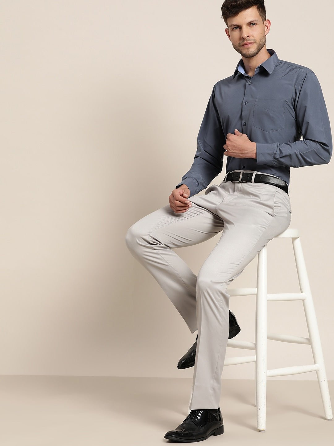 Men Aegean Blue Solids Slim Fit Formal Shirt - #folk republic#