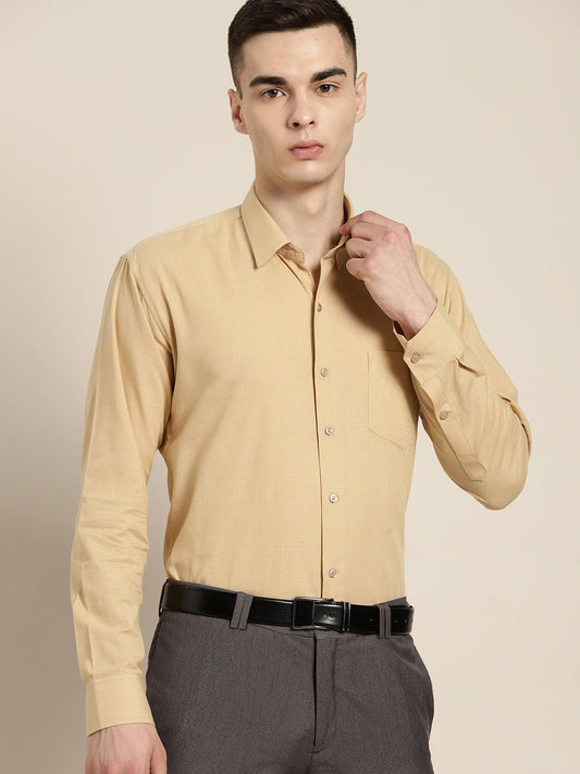 Men Beige Solid Linen Cotton Slim fit Formal Shirt - #folk republic#