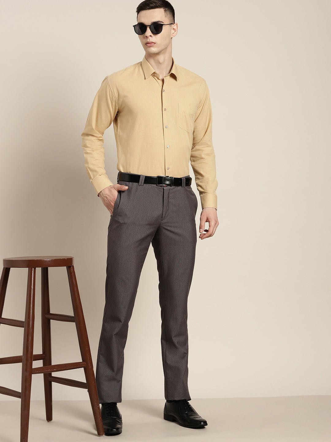 Men Beige Solid Linen Cotton Slim fit Formal Shirt - #folk republic#