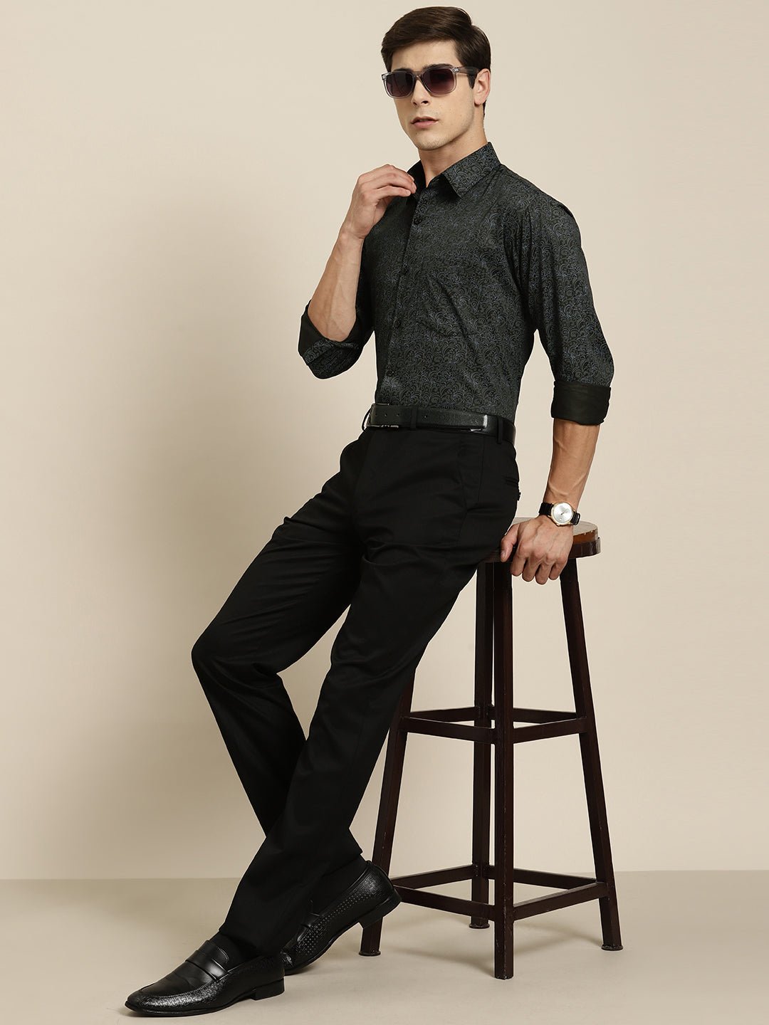 Men Black Print Pure Cotton Slim fit Party Shirt - #folk republic#