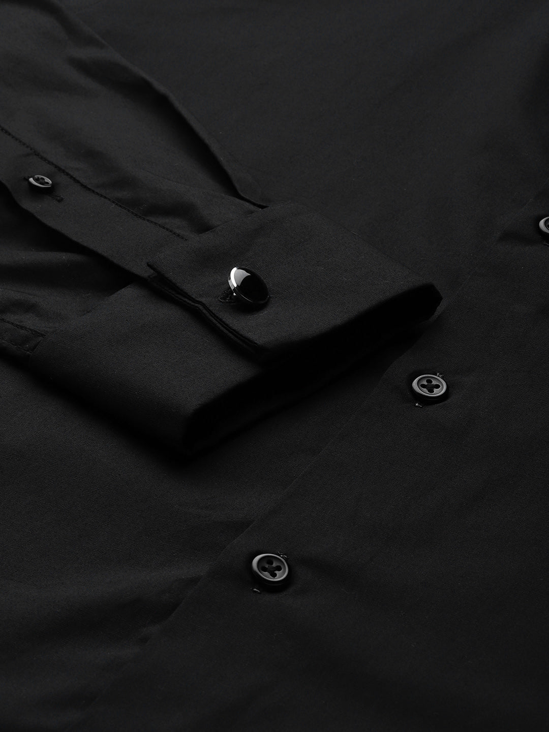 Men Black Solid Slim Fit Pure Cotton Satin French Cuff Formal Shirt - #folk republic#
