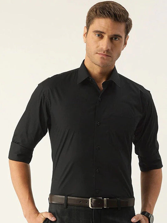 Men Black Solids Pure Cotton Slim Fit Formal Shirt - #folk republic#