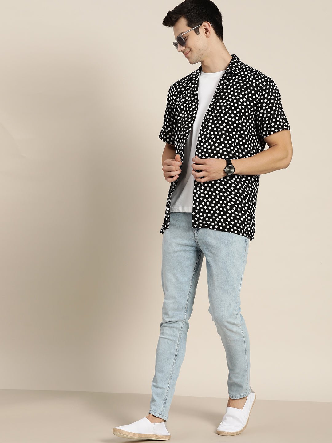 Men Black & White Prints Viscose Rayon Relaxed Fit Casual Resort shirt - #folk republic#