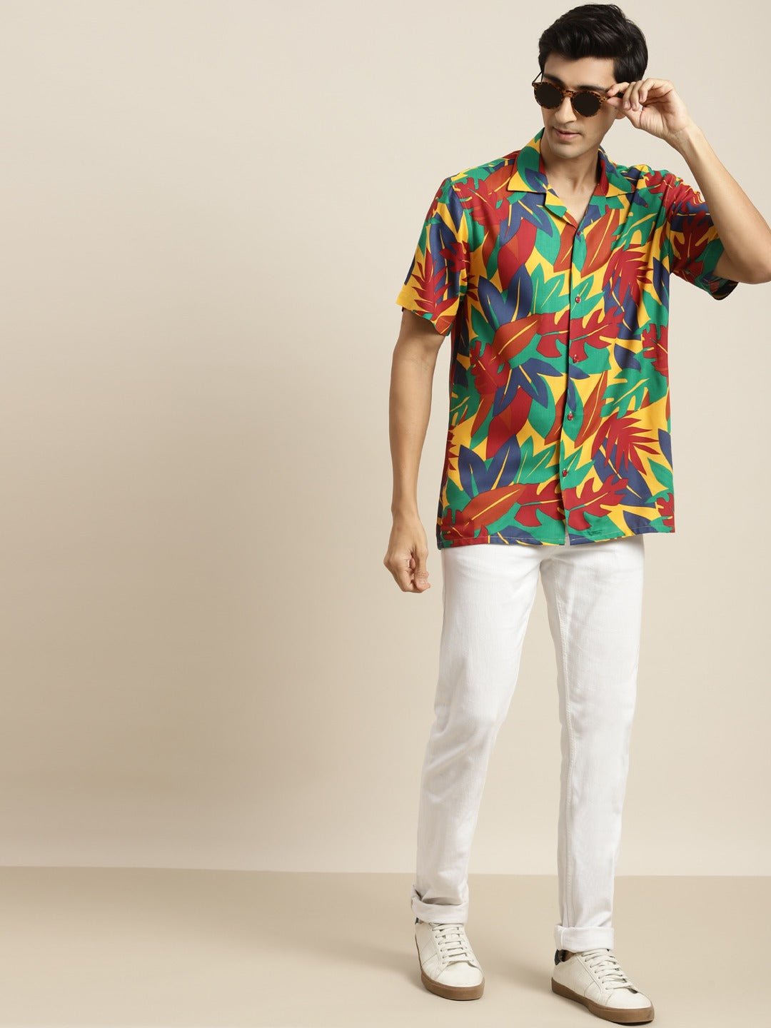 Men Blue & Green Printed Viscose Rayon Relaxed Fit Casual Resort Shirt - #folk republic#