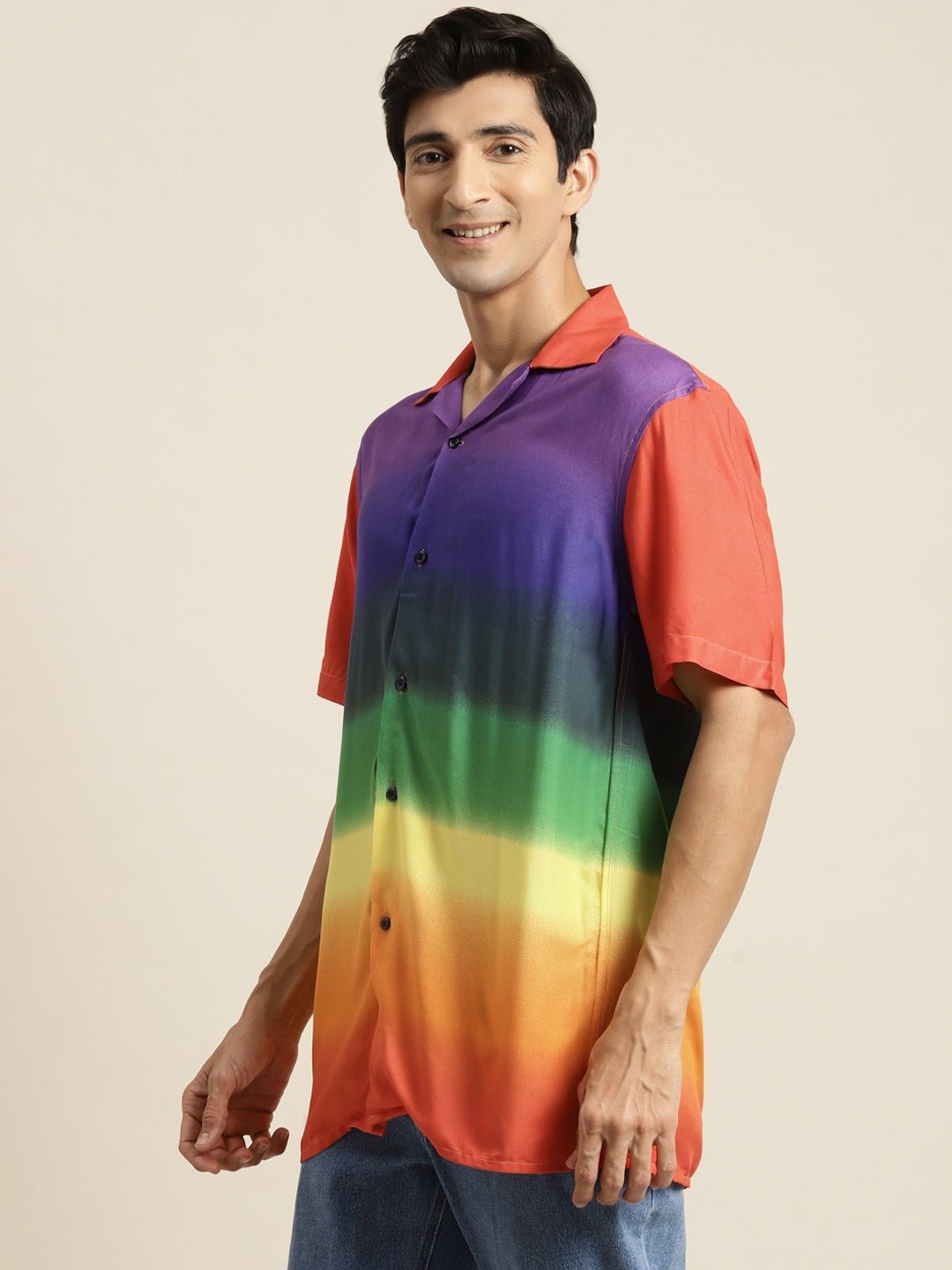 Men Blue & Orange Printed Viscose Rayon Relaxed Fit Casual Resort Shirt - #folk republic#