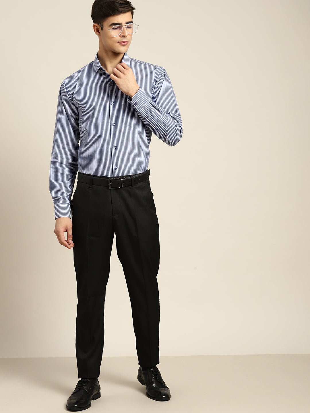 Men Blue Stripes Pure Cotton Slim fit Formal Shirt - #folk republic#