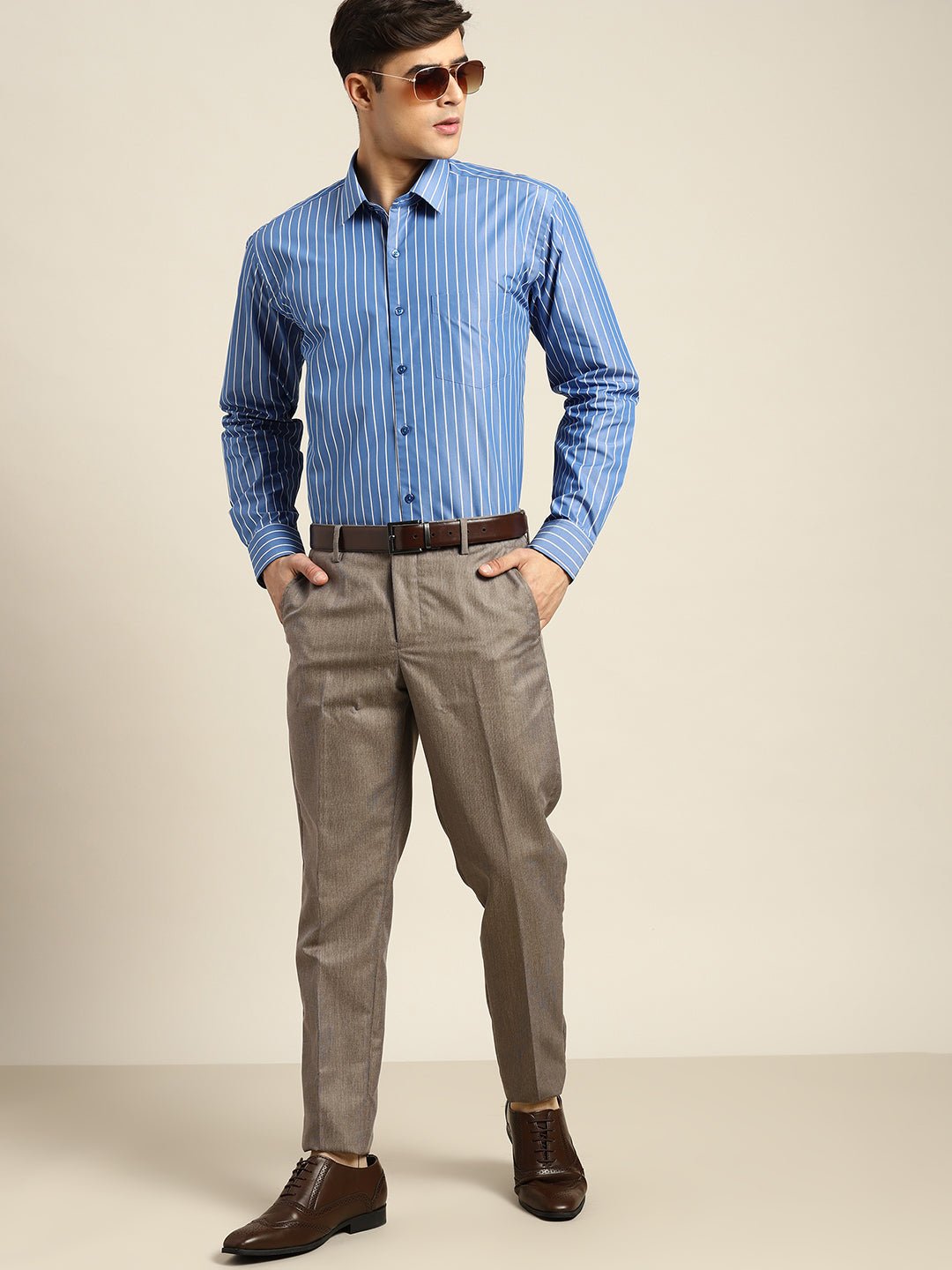Men Blue Stripes Pure Cotton Slim fit Formal Shirt - #folk republic#