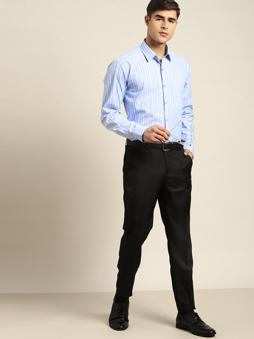 Men Blue & White Stripes Pure Cotton Slim fit Formal Shirt - #folk republic#
