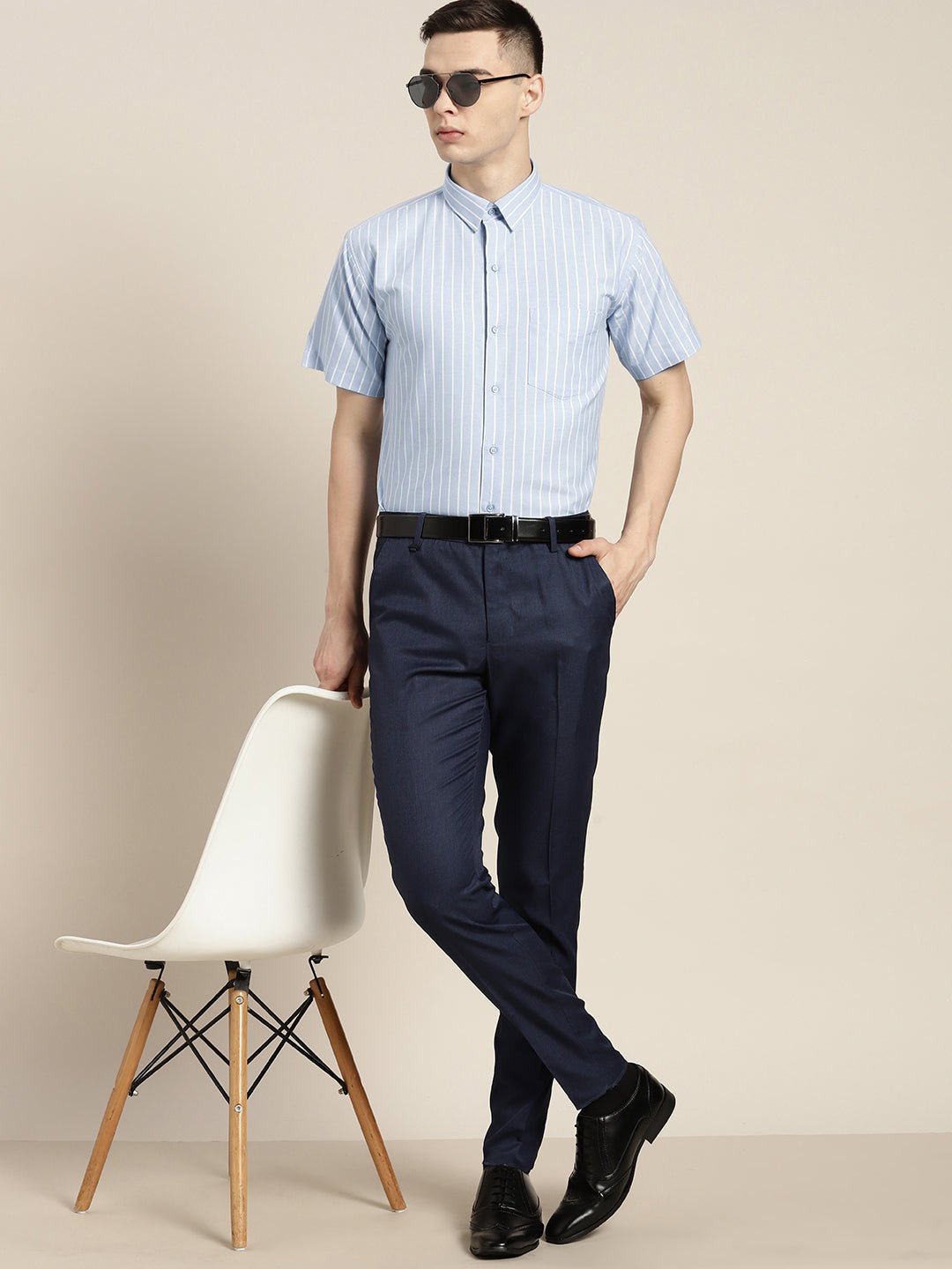 Men Blue & White Stripes Pure Cotton Slim fit Formal Shirt - #folk republic#