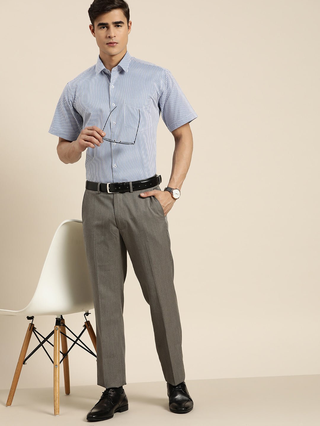 Men Blue & White Stripes Pure Cotton Slim fit Formal Shirt - #folk republic#
