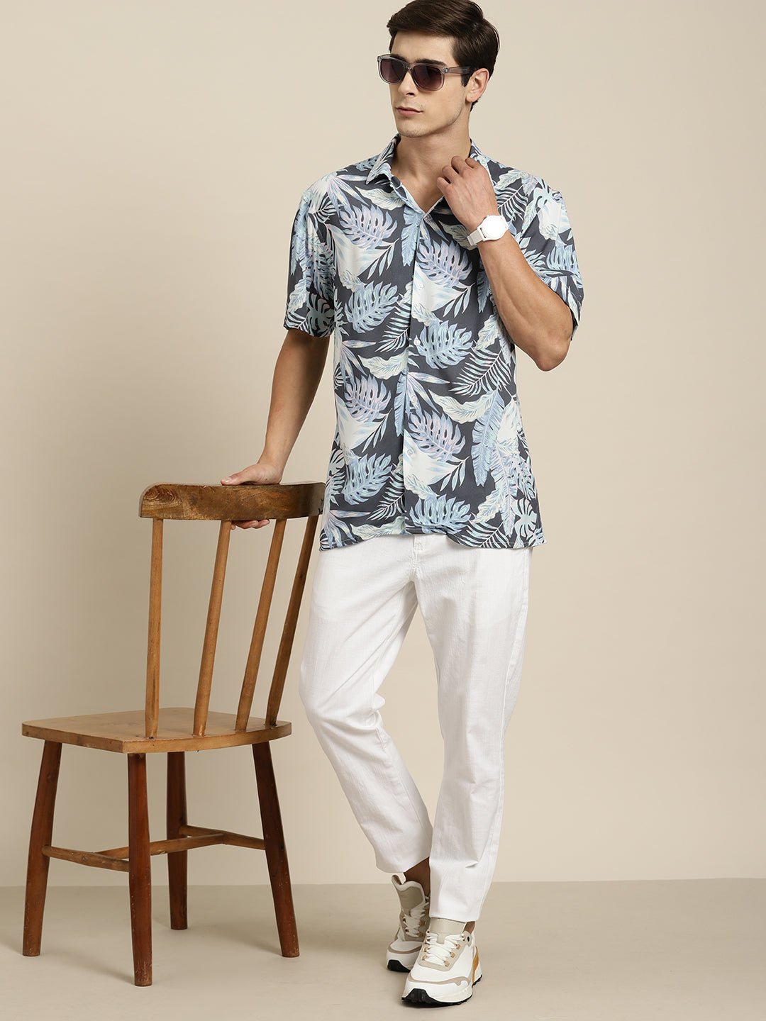 Men Blue&Multi Print Viscose Rayon Regular Fit Casual Resort Shirt - #folk republic#