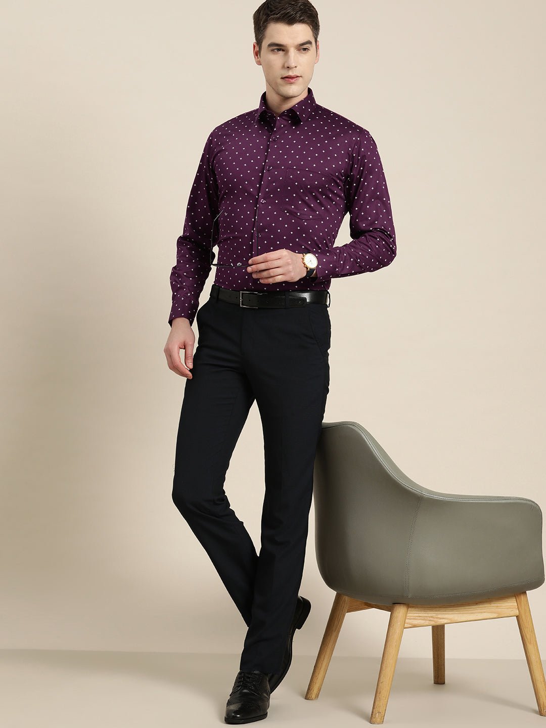 Men Burgundy Print Pure Cotton Slim fit Party Shirt - #folk republic#
