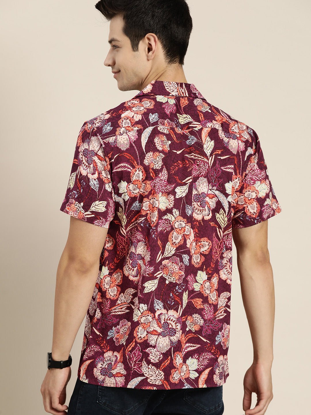 Men Burgundy Prints Viscose Rayon Relaxed Fit Casual Resort shirt - #folk republic#