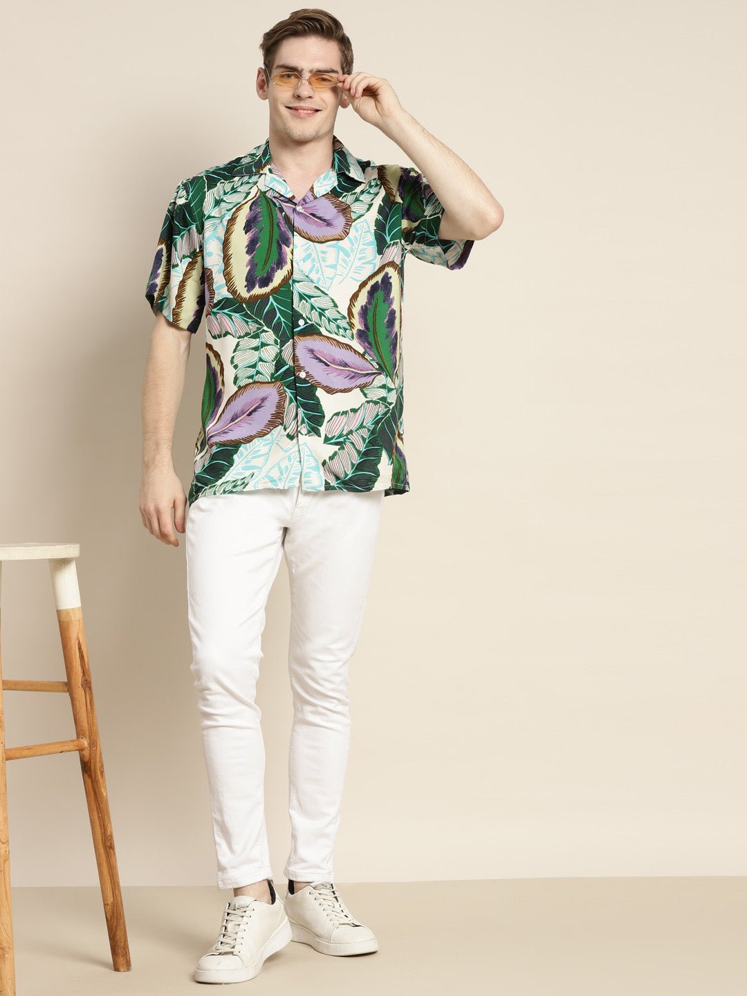 Men Green & Purple Print Viscose Rayon Relaxed Fit Casual Resort Shirt - #folk republic#