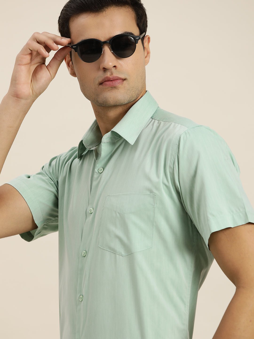 Men Green Solid Cotton Rich Slim fit Formal Shirt - #folk republic#