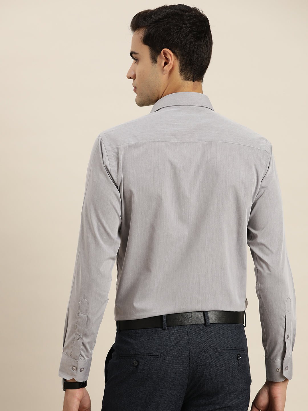 Men Grey Solid Cotton Rich Slim fit Formal Shirt - #folk republic#