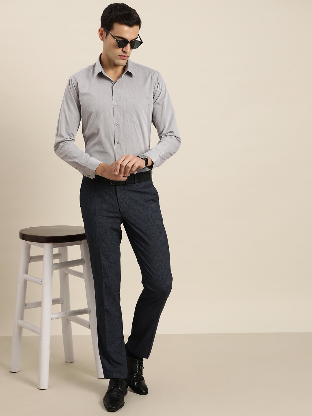 Men Grey Solid Cotton Rich Slim fit Formal Shirt - #folk republic#