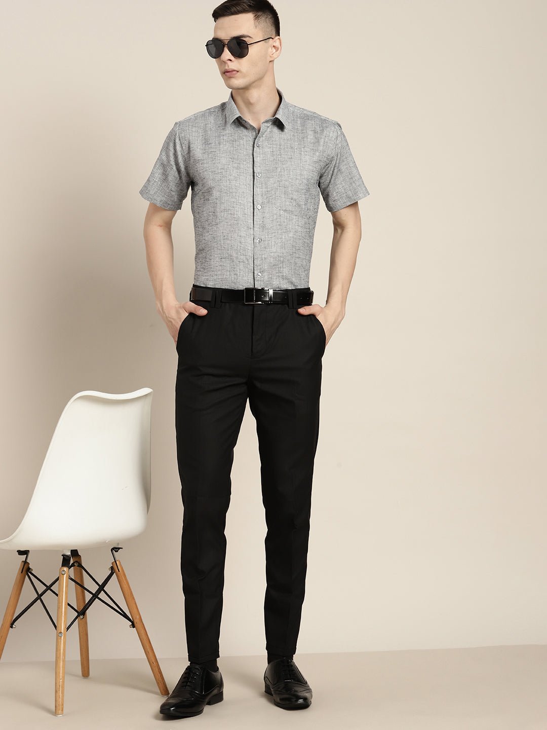 Men Grey Solid Cotton Rich Slim fit Formal Shirt - #folk republic#