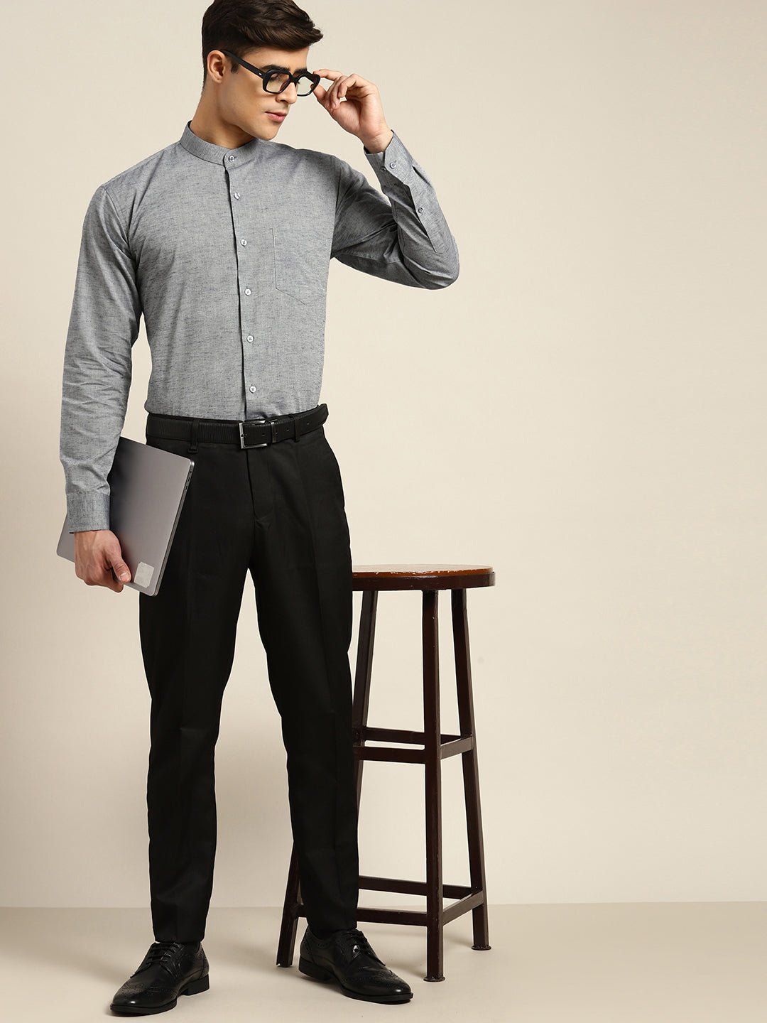 Men Grey Solid Pure Cotton Slim fit Formal Shirt - #folk republic#