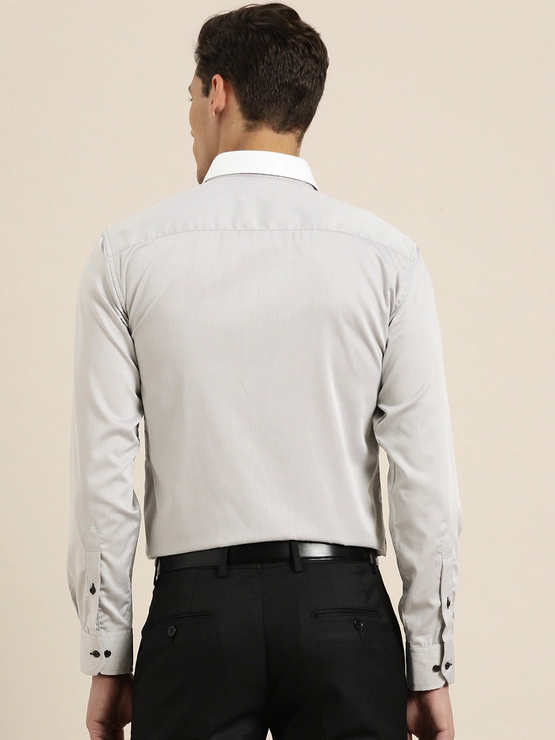Men Grey Solid White Collar Pure Cotton Slim Fit Formal Shirt - #folk republic#