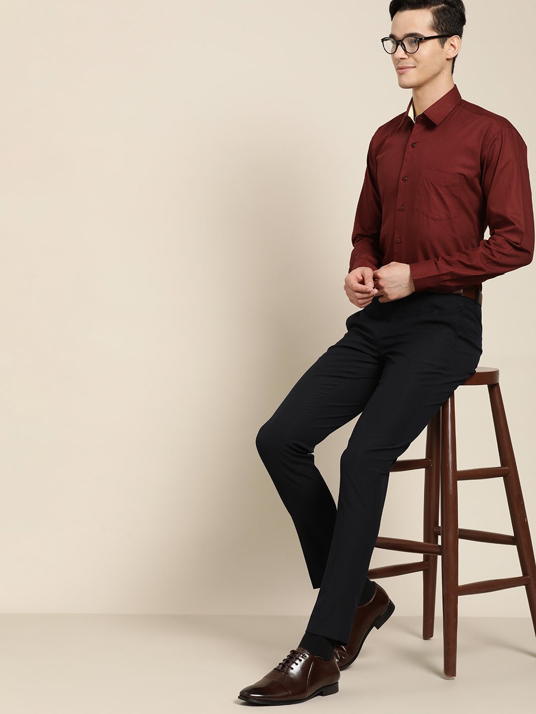 Men Maroon Slim Fit Solid Pure Cotton Formal Shirt - #folk republic#