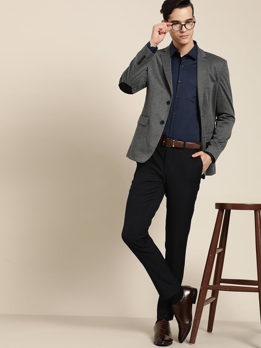 Men Navy Blue Pure Cotton Slim Fit Solid Formal Shirt - #folk republic#