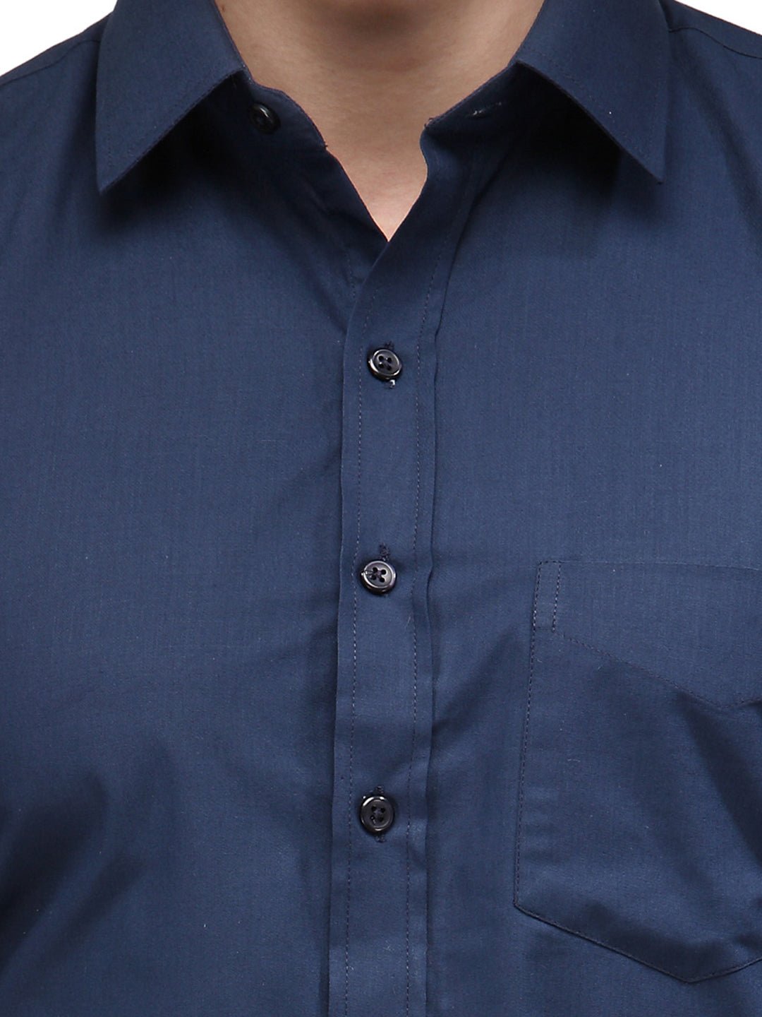 Men Navy Blue Solid Slim Fit Cotton Rich Formal Shirt - #folk republic#