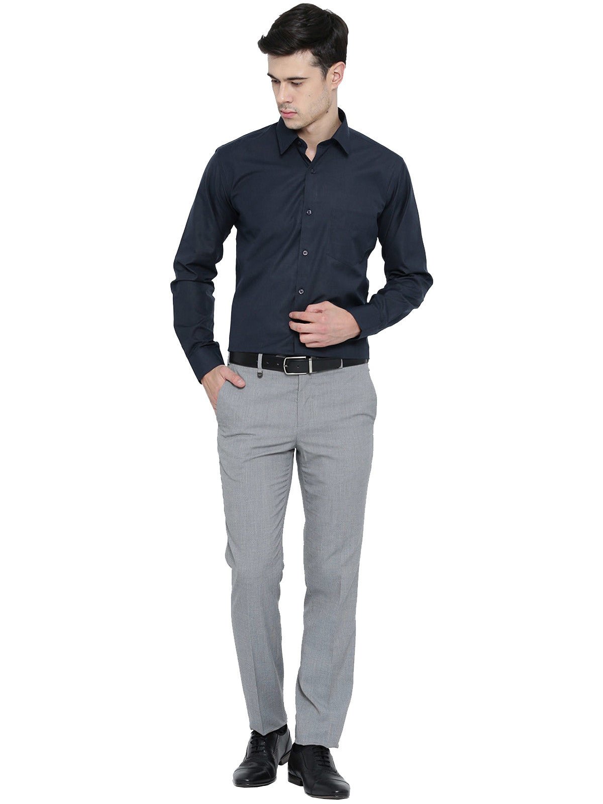 Men Navy Chambray Slim Fit Formal Shirt - #folk republic#