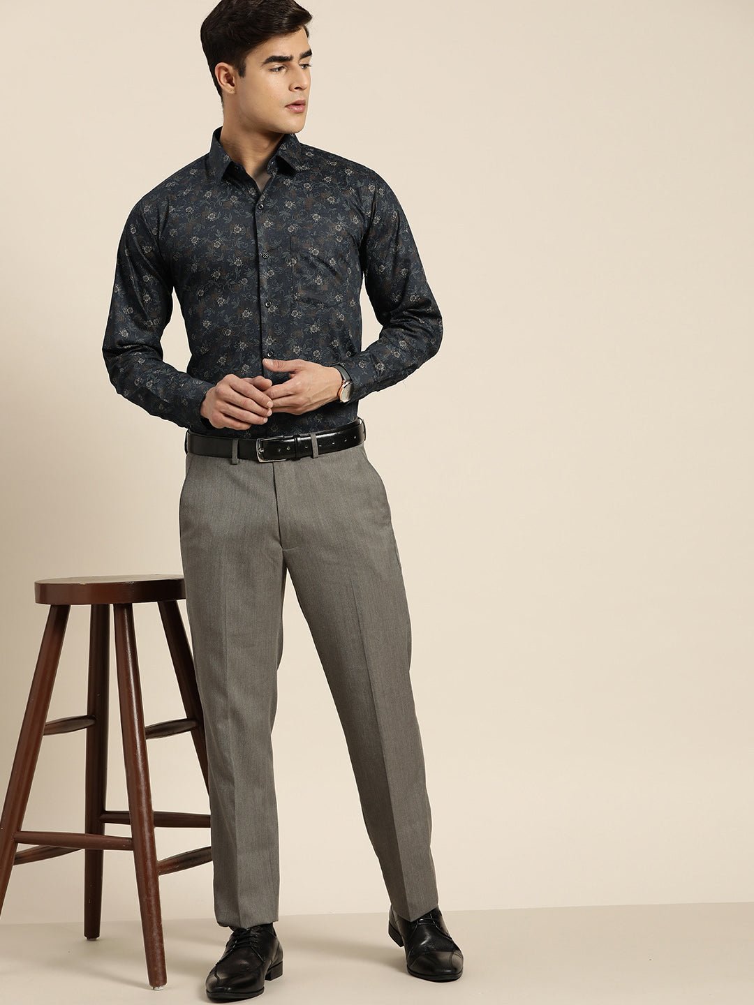 Men Navy Print Pure Cotton Slim fit Party Shirt - #folk republic#