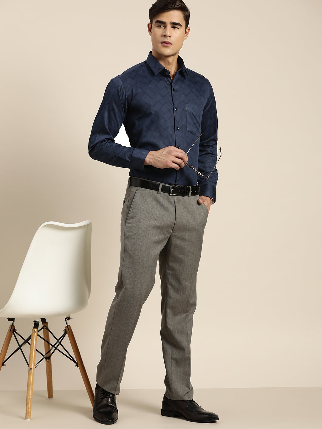 Men Navy Print Pure Cotton Slim fit Party Shirt - #folk republic#