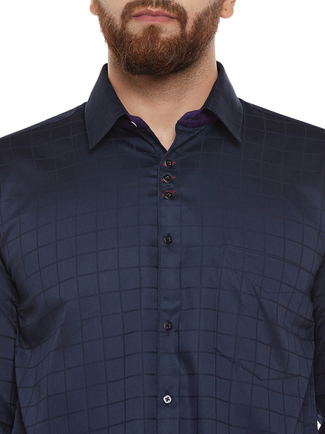 Men Navy Self Design Pure Cotton Slim Fit Formal Shirt - #folk republic#