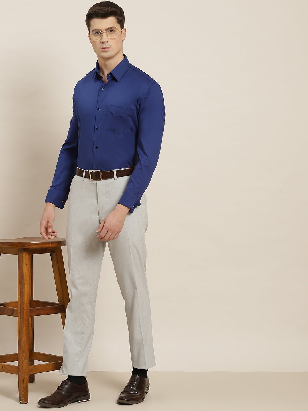 Men Navy Solid French Cuff Pure Cotton Slim Fit Formal Shirt - #folk republic#