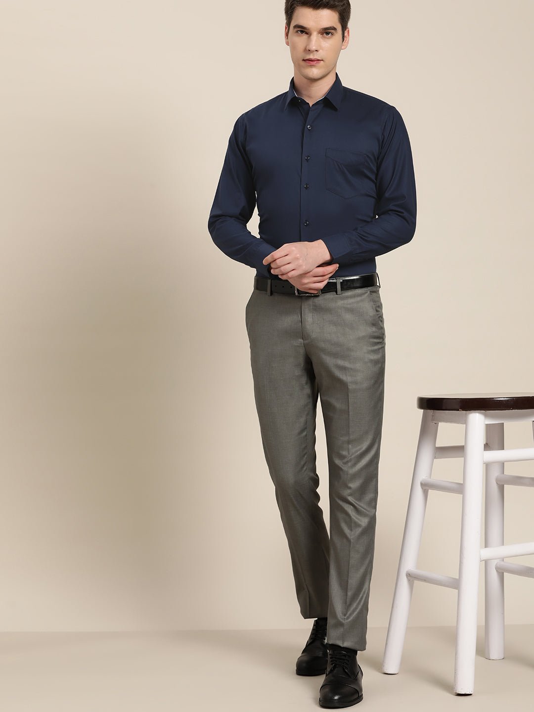 Men Navy Solid Pure Cotton Slim Fit Formal Shirt - #folk republic#